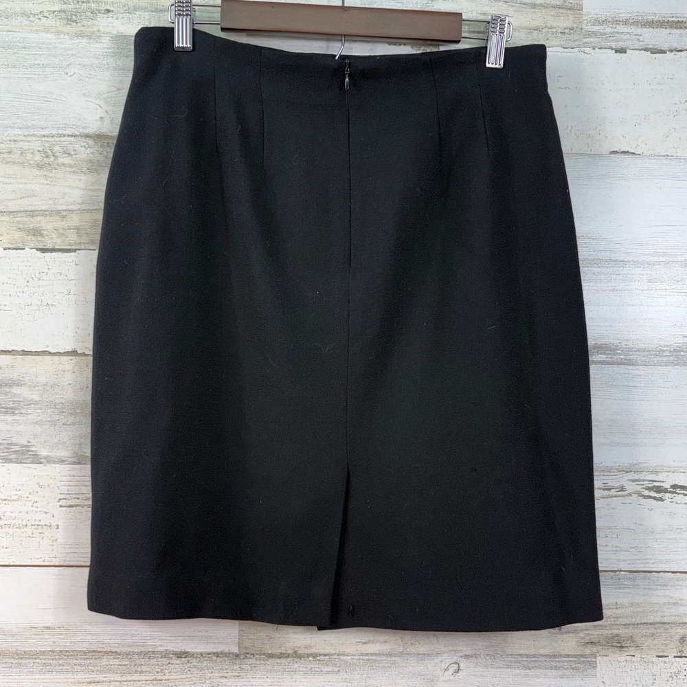Chaus Petite Black 100% Worsted Wool Pencil Skirt 14P Minimalist Lined Office - Picture 2 of 9